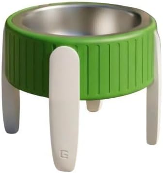 Pet Station Elevated Dog Bowl Stand for 6.8 in. Bowls - 3D Printed Dog Feeder - Adjustable Height Legs and Magnetic Fridge Mount Feeding Station - Made in USA (Green, Bowl + Full Combo)