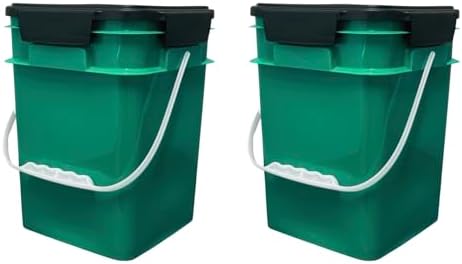 House Naturals 4 Gallon Square Food Grade Plastic Bucket with Lid, Made in USA (Pack of 2) (Dark Green)