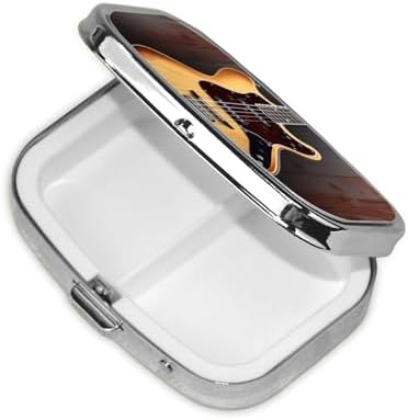 Guitar Musical Instrument Pill Box 2 Compartment Medicine Pill Organizer Square Pill Case for Purse & Pocket Travel Pillbox Portable Metal Medicine Vitamin Fish Oil Organizer Unique Gift