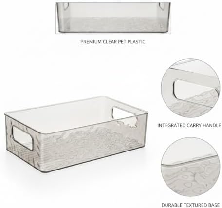 Clear PET Storage Box with Handle & Lid, 10.3 x 6.1 x 3.0 Inch Transparent Organizer for Bathroom Vanity, Desktop, or Shelf (1 Pack)