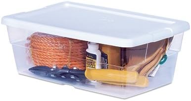 Sterilite 6 Quart Storage Box, Clear Plastic with White Snap Lid, 12 Pack