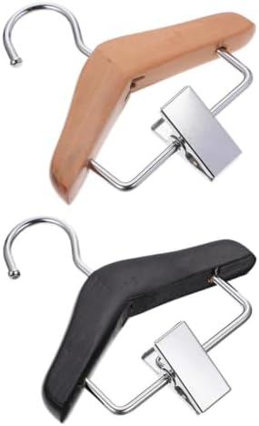 2pcs Pet Pants Clip Rack Wooden Stainless Steel Hanger | Black and Brown Finish, Movable Metal Clamp, for Dogs Clothing and Pet Clothes Storage