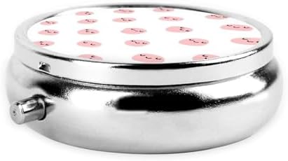 Compact Pill Case, Metal Round Holder for Supplements, Purse Pocket Organizer Travel Essential, Cute Pink Strawberry Cow Print