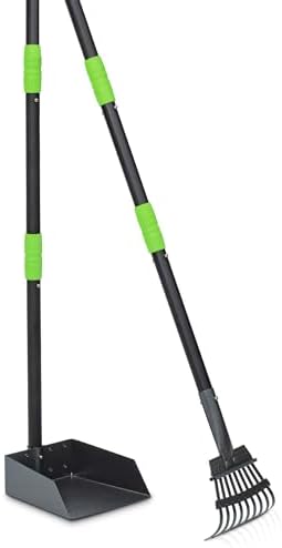 Niubya Pooper Scooper for Dogs, Metal Poop Scooper Tray and Rake Set with Adjustable Long Handle, Dog Pooper Scooper for Pet Waste Removal