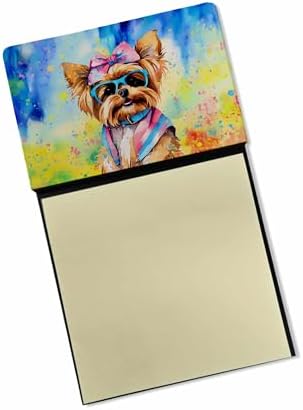 Caroline's Treasures Yorkshire Terrier Hippie Dawg Sticky Note Holder Refillable Dispenser Self-Sticky Note Pads, Memo Pads Blank Desk Accessories
