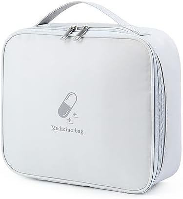 Large First Aid Bag Empty, Portable Travel Pill Bag Double Zipper First Aid Pouch with Handle for Family Outdoors Hiking Camping Car Office Workplace (Gray)