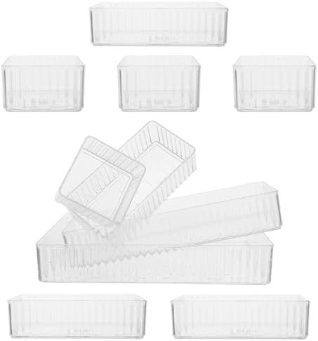 10pcs Plastic Drawer Organizers with Stackable Design and Removable Dividers, Multi-use Pet Storage Bins for Jewelry and Cosmetics, for Bathroom Counter and Vanity