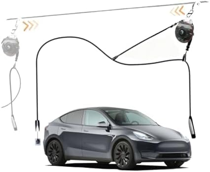 EV Charger Retractable Cord Reel, Sliding Ceiling Cableway, Overhead EV Charging Cable Organizer for 2-Car Garage, 6.6 ft Reach, Tesla NACS & J1772 Compatible