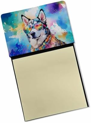 Caroline's Treasures Siberian Husky Hippie Dawg Sticky Note Holder Refillable Dispenser Self-Sticky Note Pads, Memo Pads Blank Desk Accessories