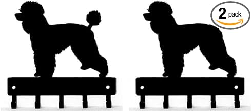 Poodle (Natural Cut) Key Holder for Wall - Small 6 inch Wide with 5 Hooks - Made in USA; Home Storage and Décor (Pack of 2)