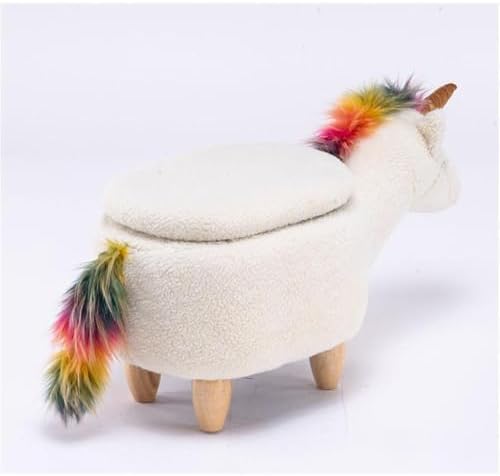 Home 2 Office Unicorn Ottoman with Storage for Bedroom, Playroom, Nursery or Recreation Room Decor, Soft Animal-Shaped Ottoman with Wooden Legs