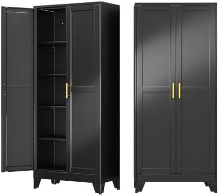 71" Metal Garage Storage Cabinet with 2 Doors, 4 Adjustable Shelves