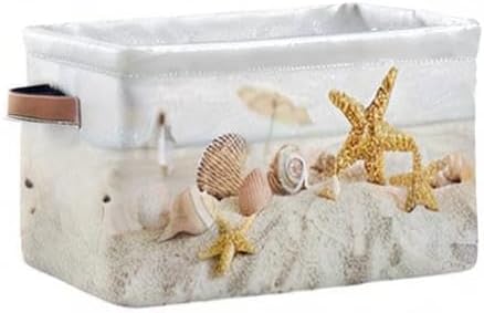 SEULIFE Summer Ocean Sea Beach Seashell Starfish Foldable Storage Basket, Large Collapsible Organizer Storage Bin Cube Toys Storage Boxes with Handles for Bathroom Kids Nursery Closet Storage, 2 Pack