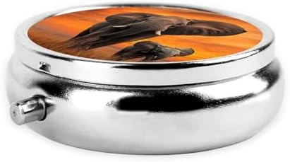Pill Box 3 Compartment Medicine Pill Case for Pocket or Purse Mini Metal Pillcase Cute Wild Elephant Pill Holder Vitamin Organizer Portable Travel Pills Container to Hold Supplements Vitamins