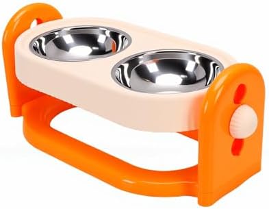 Pssopp Cat Feeding Station Adjustable Elevated Cat Bowl, Anti Vomiting Slanted Tilted Double Bowls Design Food and Water Dispenser Stand for Indoor Pets Supplies (Orange)