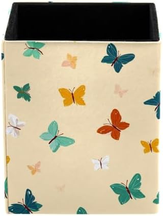 Butterfly Pen Holder for Desk Decor, Rectangular PVC Leather Pencil Cup for Desk Pen Organizer, Makeup Brush Holder for School, Home, Office