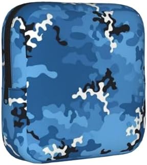 Women Period Bag with Zipper, Compact Polyester Sanitary Napkin Storage Pouch Army Camouflage Blue, Feminine Care Organizer for Purse Travel