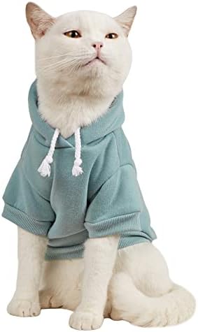 QWINEE Basic Dog Hoodie Sweatshirt Puppy Sweater Warm Cat Costumes Pet Clothes for Chihuahua Puppy Kitten Small Medium Dogs Cadet Blue Large