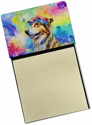 Caroline's Treasures Collie Hippie Dawg Sticky Note Holder Refillable Dispenser Self-Sticky Note Pads, Memo Pads Blank Desk Accessories