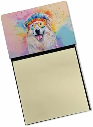 Caroline's Treasures Great Pyrenees Hippie Dawg Sticky Note Holder Refillable Dispenser Self-Sticky Note Pads, Memo Pads Blank Desk Accessories