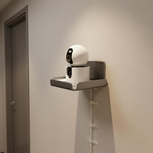 SM SunniMix Wall Mount Bracket Camera Shelf Holder Stand Carbon Steel Shelf with Secure Press Mount and Cable Port Suitable for Front Doors Interior landings pet Areas Building Elevators, White
