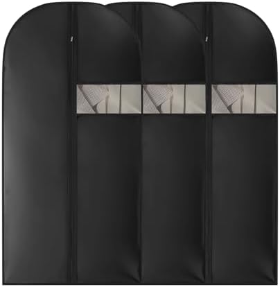 Kimmama Garment Bag for Hanging Cloth, Suit Protect Cover, 23.6" x 43.3" | PEVA Clothes Cover, For Suit, Shirt, Coats, Kids Dress, Clear Windows, Dustproof, Mosquito-Proof, Keep Dry, Black