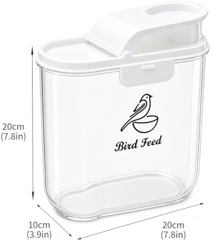 Bird Seed Storage Container,2.1 Qt/2L Bird Food Container with Pour Spout | Bird Food Storage Container with Scale for Sunflower Seeds, Portable Travel Kibble Storage Dispenser for Small Animal, White