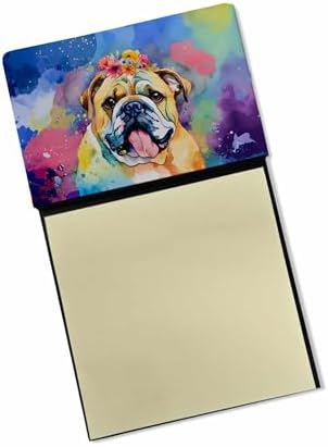 Caroline's Treasures English Bulldog Hippie Dawg Sticky Note Holder Refillable Dispenser Self-Sticky Note Pads, Memo Pads Blank Desk Accessories