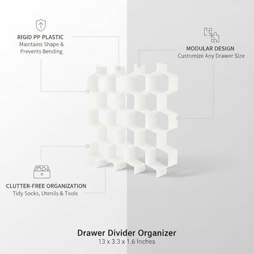 Honeycomb Drawer Divider Organizer, Adjustable PP Plastic Compartment Separator for Dresser & Kitchen Drawers, 13 x 3.3 x 1.6 Inches (1 Piece)