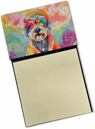 Caroline's Treasures Schnauzer Hippie Dawg Sticky Note Holder Refillable Dispenser Self-Sticky Note Pads, Memo Pads Blank Desk Accessories