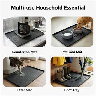 MateeyLife Silicone Waterproof Mat for Dog & Cat Food Mat 19"X12" | BPA-Free Non-Slip Pet Feeding Mat, Dog Food Tray for Food & Water Bowls, Protect Floor Against Spills, Classic Black