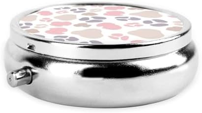 Portable Pill Box, Cute Round Container, Mini Organizer for Daily Meds, Purse Pocket Case for Commute Scenarios, Pink Rose Gold Cheetah Skin Wild Animal Leopard Print