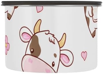 Cute Cartoon Cows Coffee Canister with Lid Airtight Food Storage Containers 17oz Stainless Steel Canisters Kitchen Food Organizer for Beans, Cereal, Pasta, Flour, Sugar, Snacks