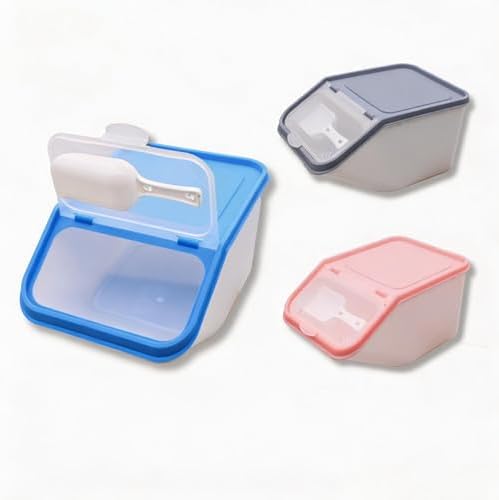 3-Pack Airtight Pet Food Storage Container Set, 3000ML Small Dog Cat Food Bin with Scoop, 10" x 6.7" Clear Kibble Container with Sealing Ring, Moisture-Proof Treat Organizer - Blue, Pink, Grey