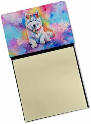 Caroline's Treasures Samoyed Hippie Dawg Sticky Note Holder Refillable Dispenser Self-Sticky Note Pads, Memo Pads Blank Desk Accessories