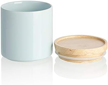 Sweejar Kitchen Canisters Ceramic Food Storage Jar, Stackable Containers with Airtight Seal Wooden Lid for Serving Ground Coffee, Tea, Sugar, Salt and More - 18OZ (Turquoise)