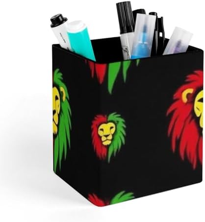 Square Pen Holder Waterproof Multifunctional Desk Organizer For Office Home Jamaican Rasta Flag Rastafarian Reggae Lions