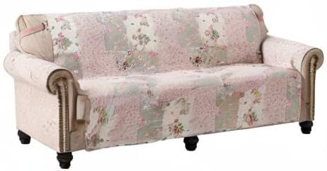 Brilliant Sunshine Soft Pink Roses & Sages Patchwork Couch Cover, 78" seat | Quilted Sofa Cover, Living Room & Bedroom Furniture Protector, Extra Large Washable Slipcover for Pets, Dogs & Cats