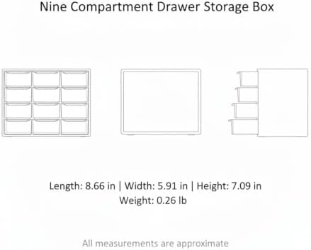 Desktop & Drawer Organizer for Small Items, 9-Compartment Clear PET Storage Caddy with Sliding Drawers (White)