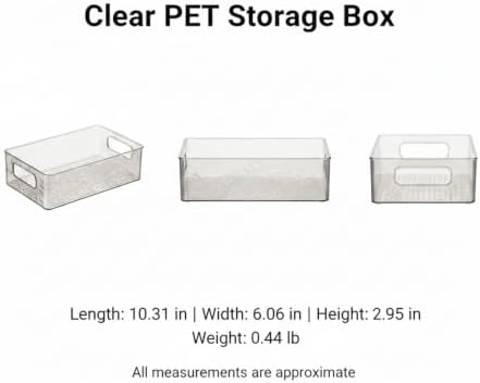 Clear PET Storage Box with Handle & Lid, 10.3 x 6.1 x 3.0 Inch Transparent Organizer for Bathroom Vanity, Desktop, or Shelf (1 Pack)