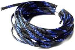 Jutagoss PET Expandable Braided Cable Sleeve, 16.4ft - 1/4 inch Black Blue Cable Management Sleeve, Wire Loom Tube Cord Protector for USB Cable, Power Cord, Audio Video and More, 1Pc