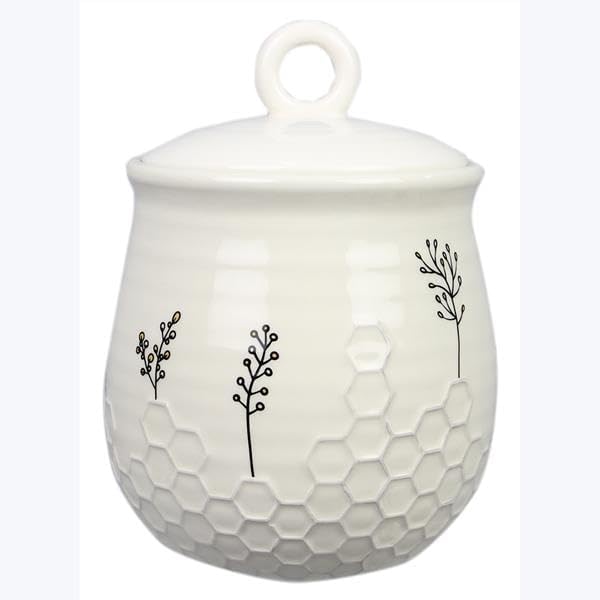 Young's Inc Honey Bee Ceramic Cookie Jar with Lid, Farmhouse Kitchen Storage Canister for Cookies, Treats,Coffee,Tea,Snacks,7.8 Inch Sweet Bee Decor Rustic Kitchen Container