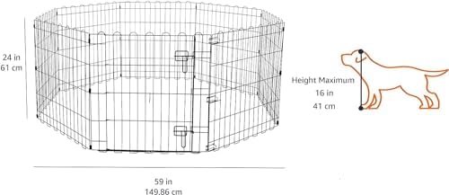 Amazon Basics Foldable Octagonal Metal Exercise Pen for Dogs, Indoor/Outdoor, Single Door, 8 Panels, 24" Height, Extra Small, Easy to Assemble, Black
