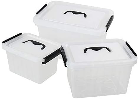 Farmoon 3 Packs Clear Lidded Storage Bin, Storage Container Box with Handle