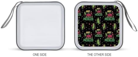 40 Capacity CD Case Holder Pickles Disc Wallet Organizer Binder | Portable Zipper DVD Storage with Strap for Car Office Home Travel, Hard Plastic, Just A Girl Who Loves Pickles