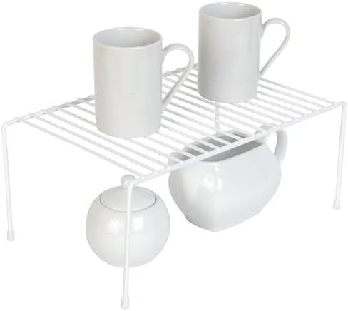 Smart Design Cabinet Storage Shelf Rack - Medium (8.5 x 13.25 Inch) - Steel Metal Wire - Cupboard, Plate, Dish, Counter & Pantry Organizer Organization - Kitchen [White]