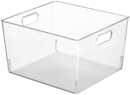 mDesign Large Modern Stackable Plastic Storage Organizer Bin Basket with Handles for Bathroom Vanity Organization - Shelf, Cubby, Cabinet, or Closet Organizing Decor - Ligne Collection, 8 Pack - Clear