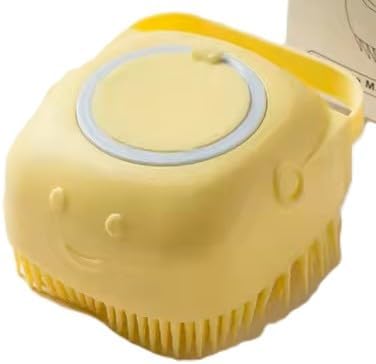 Pet Bath Massage Brush Puppy Dog Cat Grooming Soft soap dispensing (YELLOW)