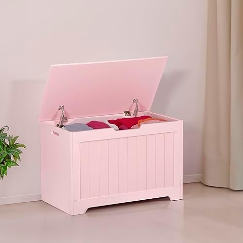 Wooden Storage Chest,30/40 Inch Storage Trunk w/2 Safety Hinges, Storage Bench, Modern Lift Top Chest Box Organizer (Pink, 30 L x 15.7 W x19 H Inch)