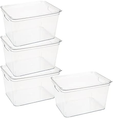 Simplify 4 Pack Large Lidded Storage Bin | Multipurpose Organizer | Great for Home | Bathroom | Office | Kitchen | Home Organization | Lidded | Clear
